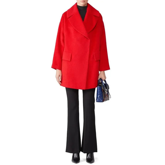 Trina Turk Women's Red Wool Overcoat Size 4 Winter Long Coat‎ - Picture 1 of 10